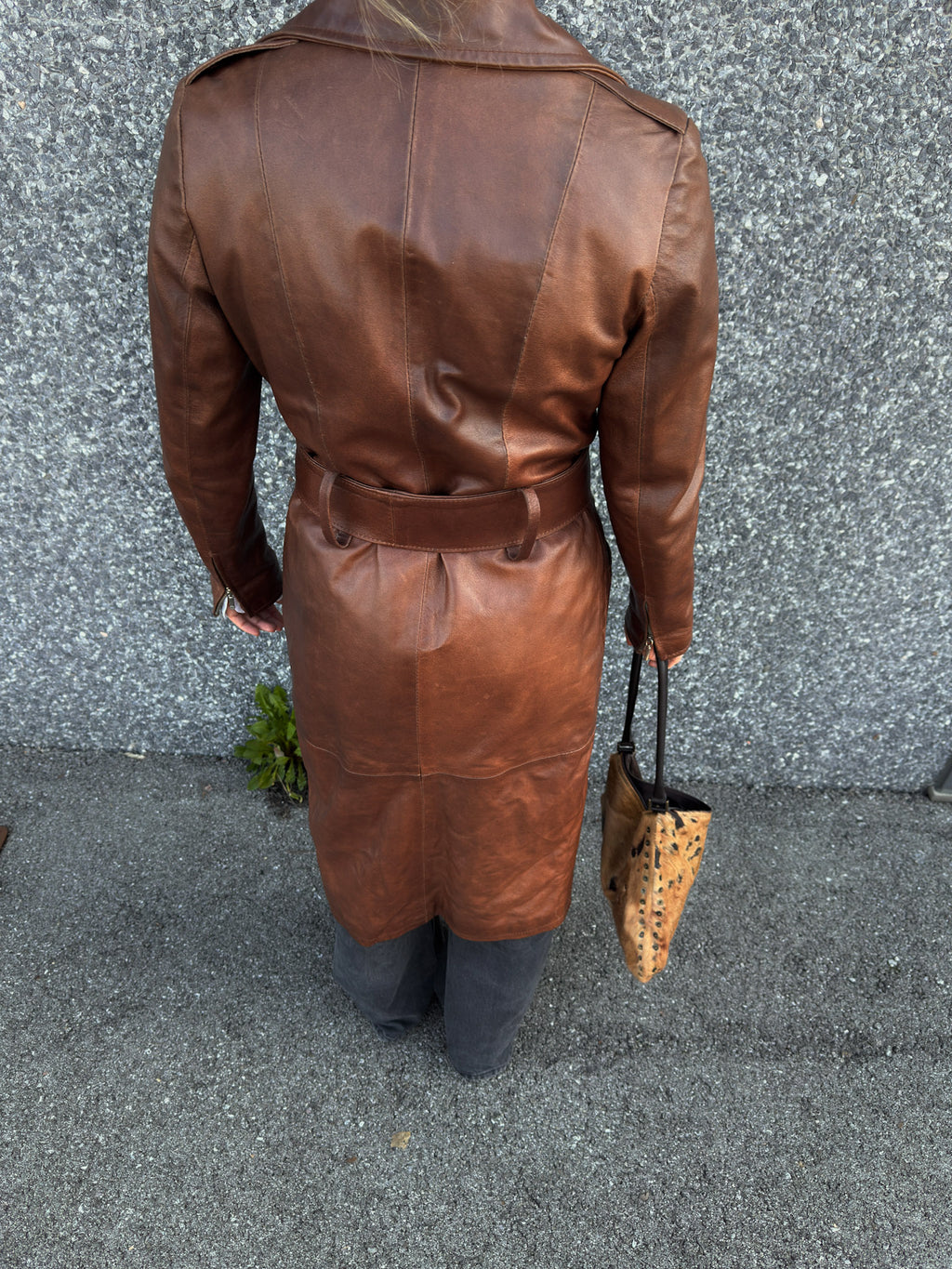 Genuin lather caramel trench coat