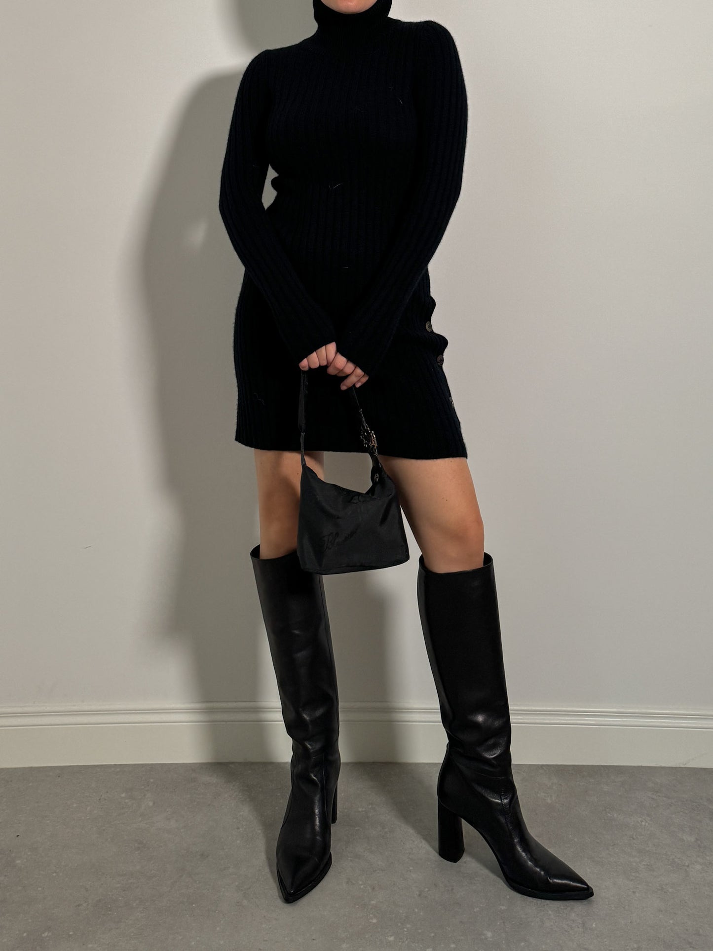 Pure wool black turtleneck dress