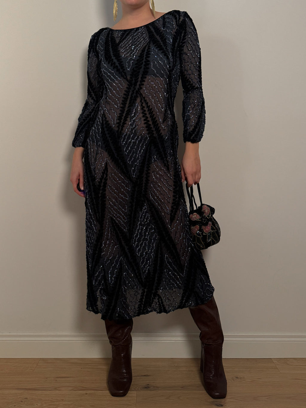 Metallic patterned sheer dress