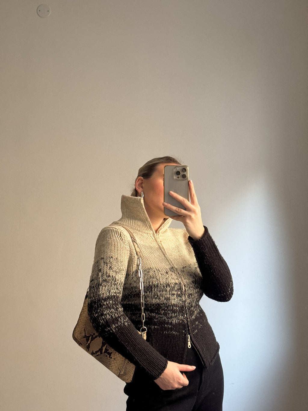 Wool beige and black cardigan
