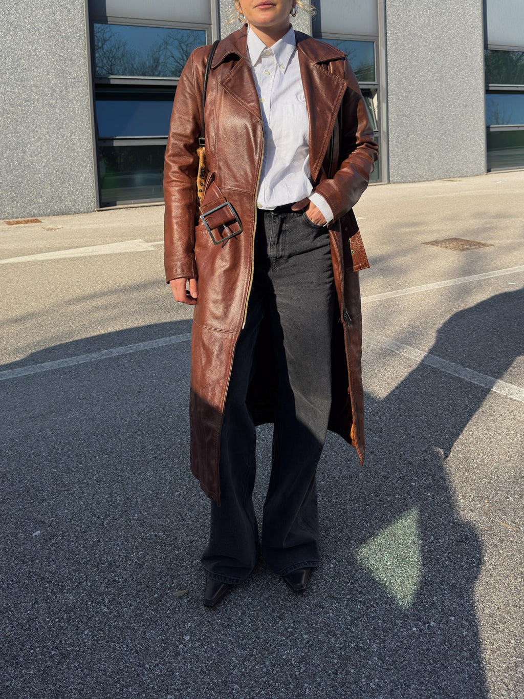 Genuin lather caramel trench coat