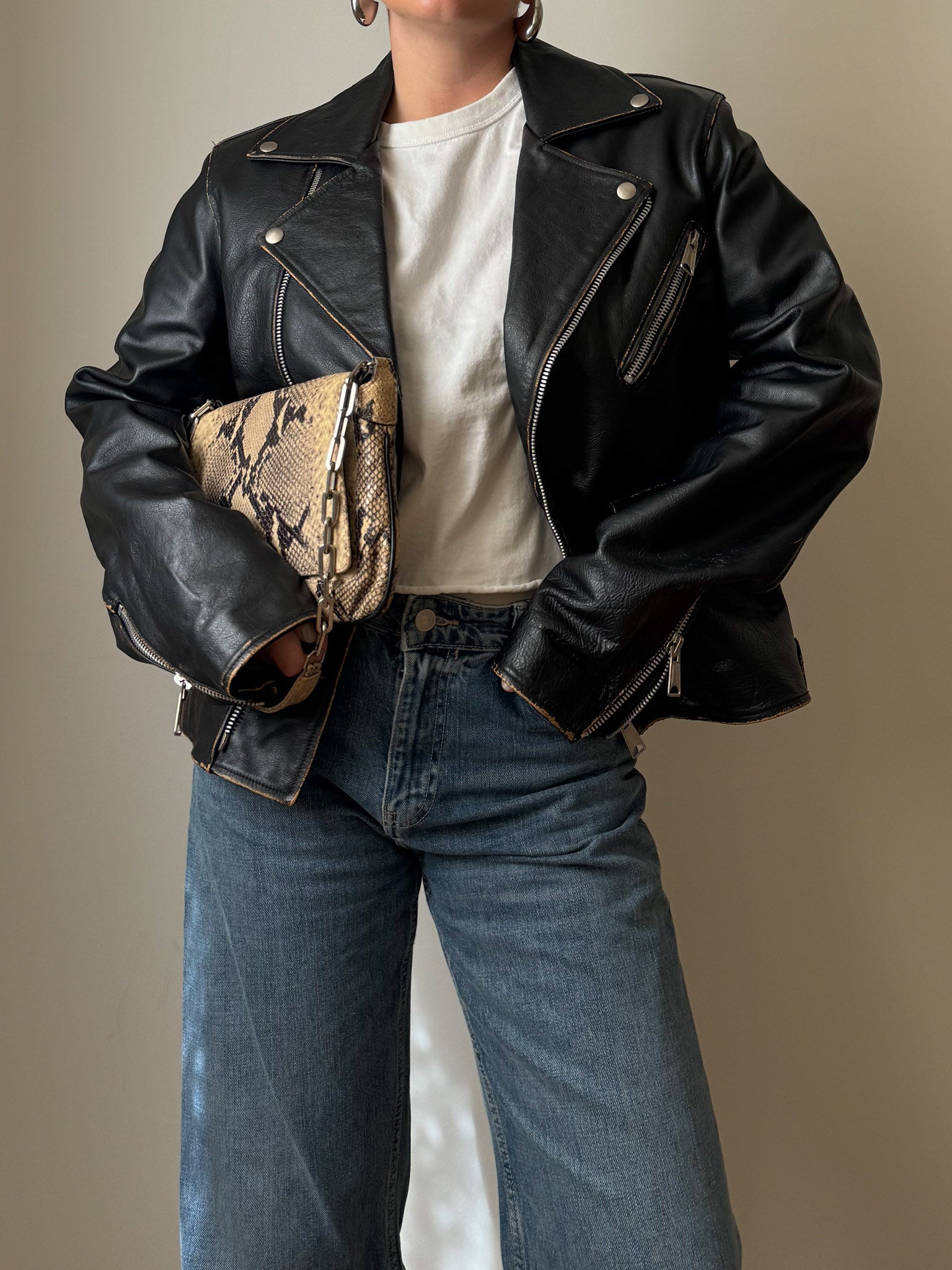 Real leather distressed jacket