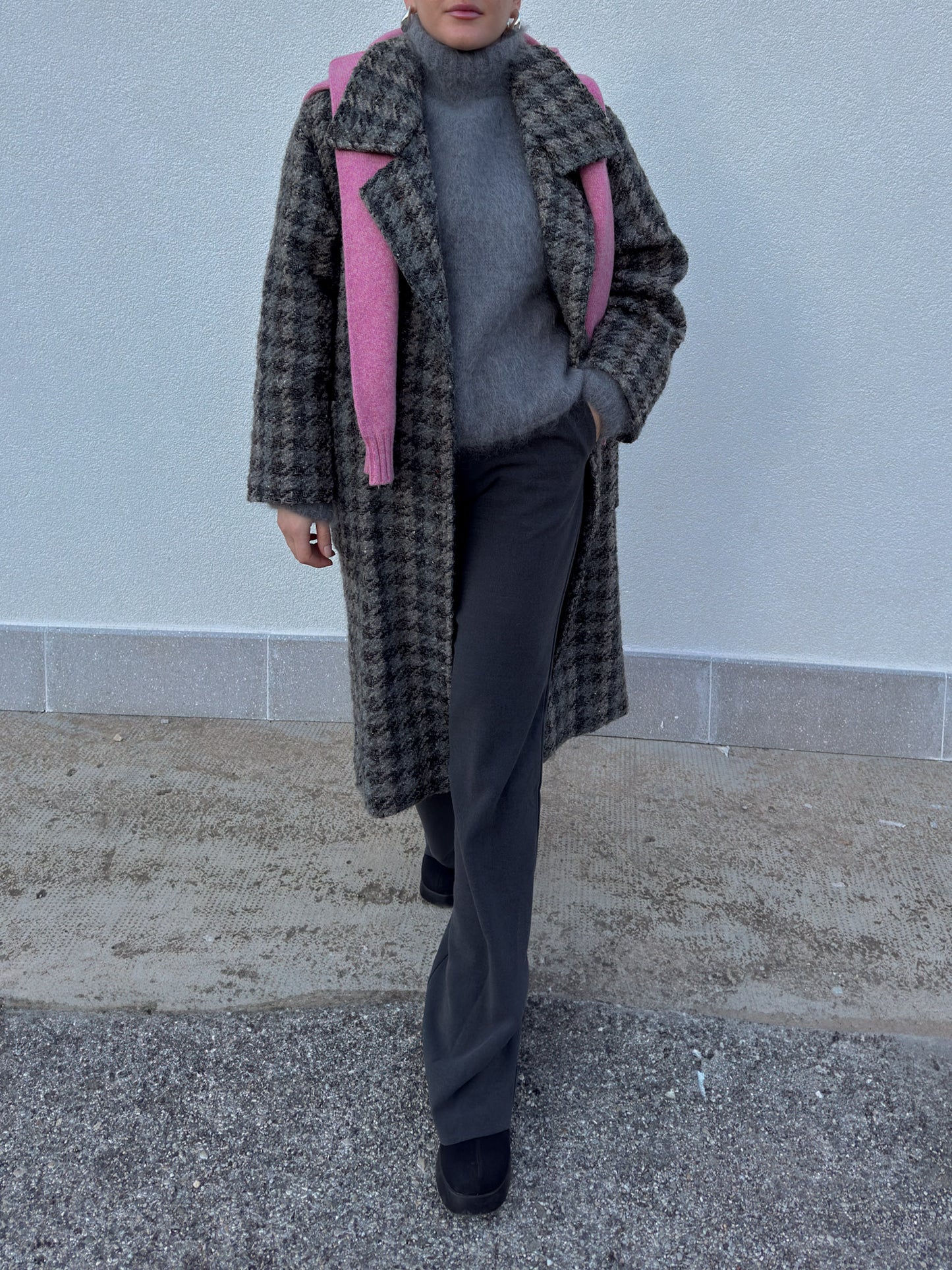 Pure wool check grey coat