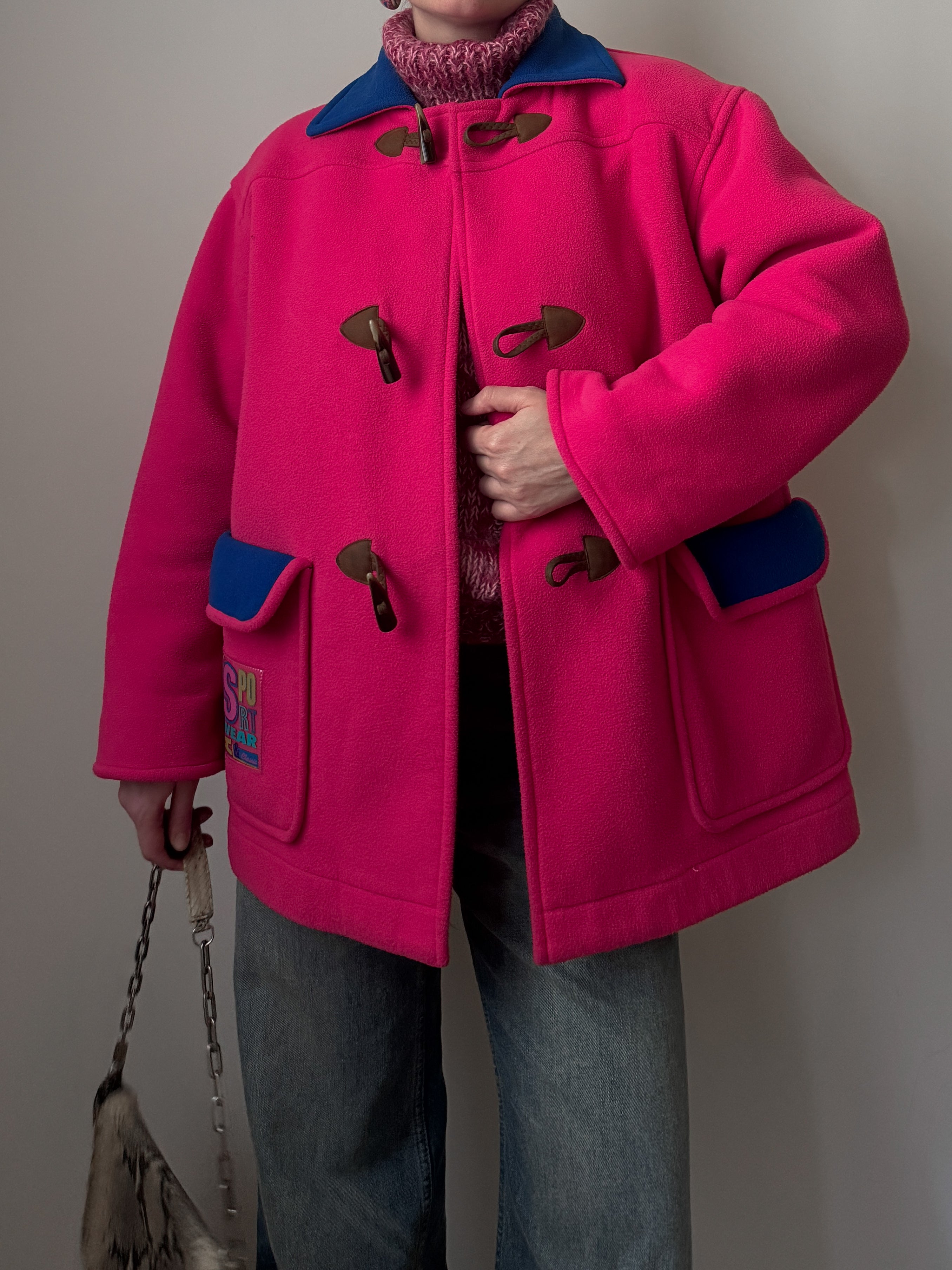 90s pink fleece duffle jacket