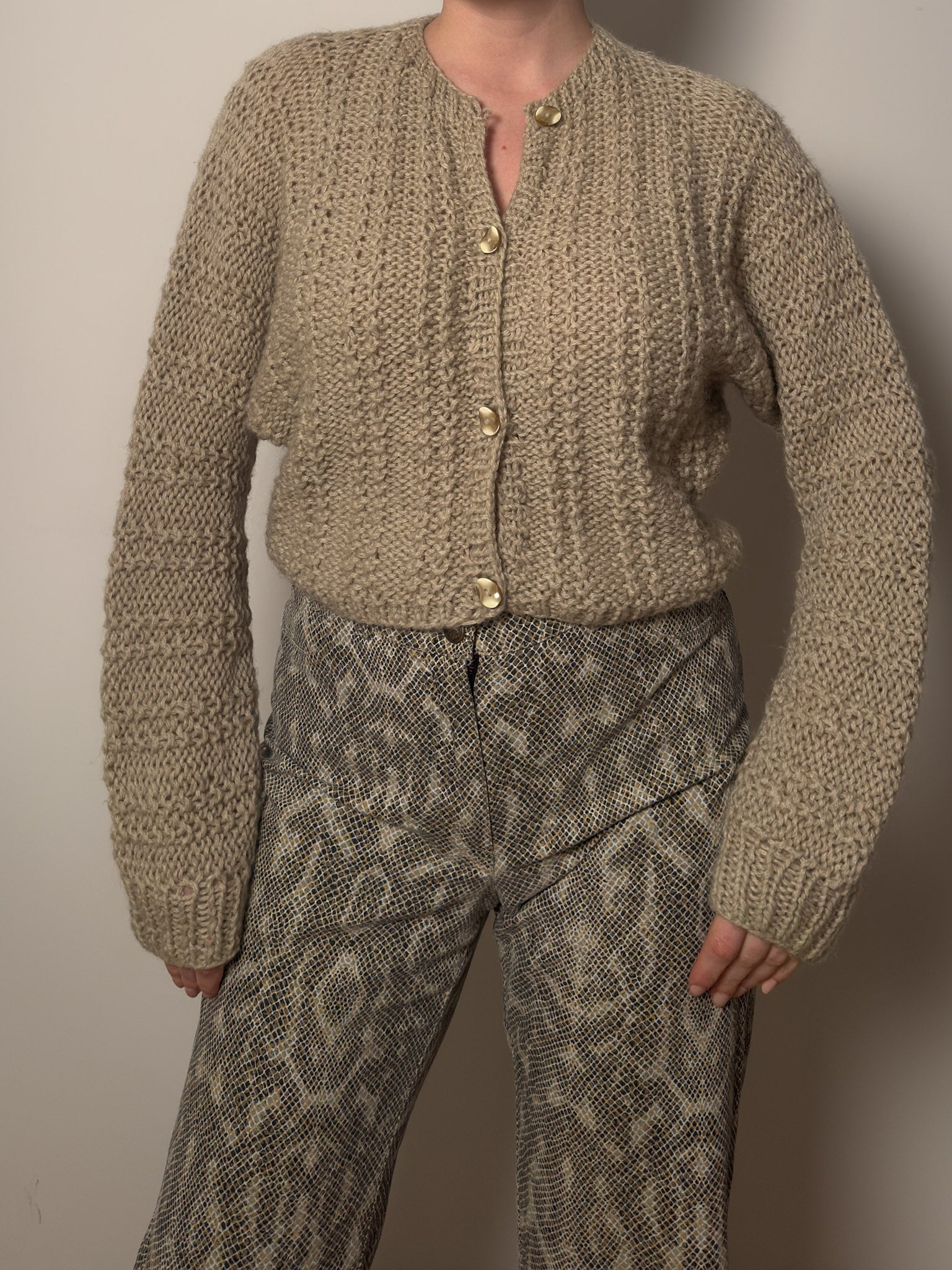 Pure wool handmade beige cardigan