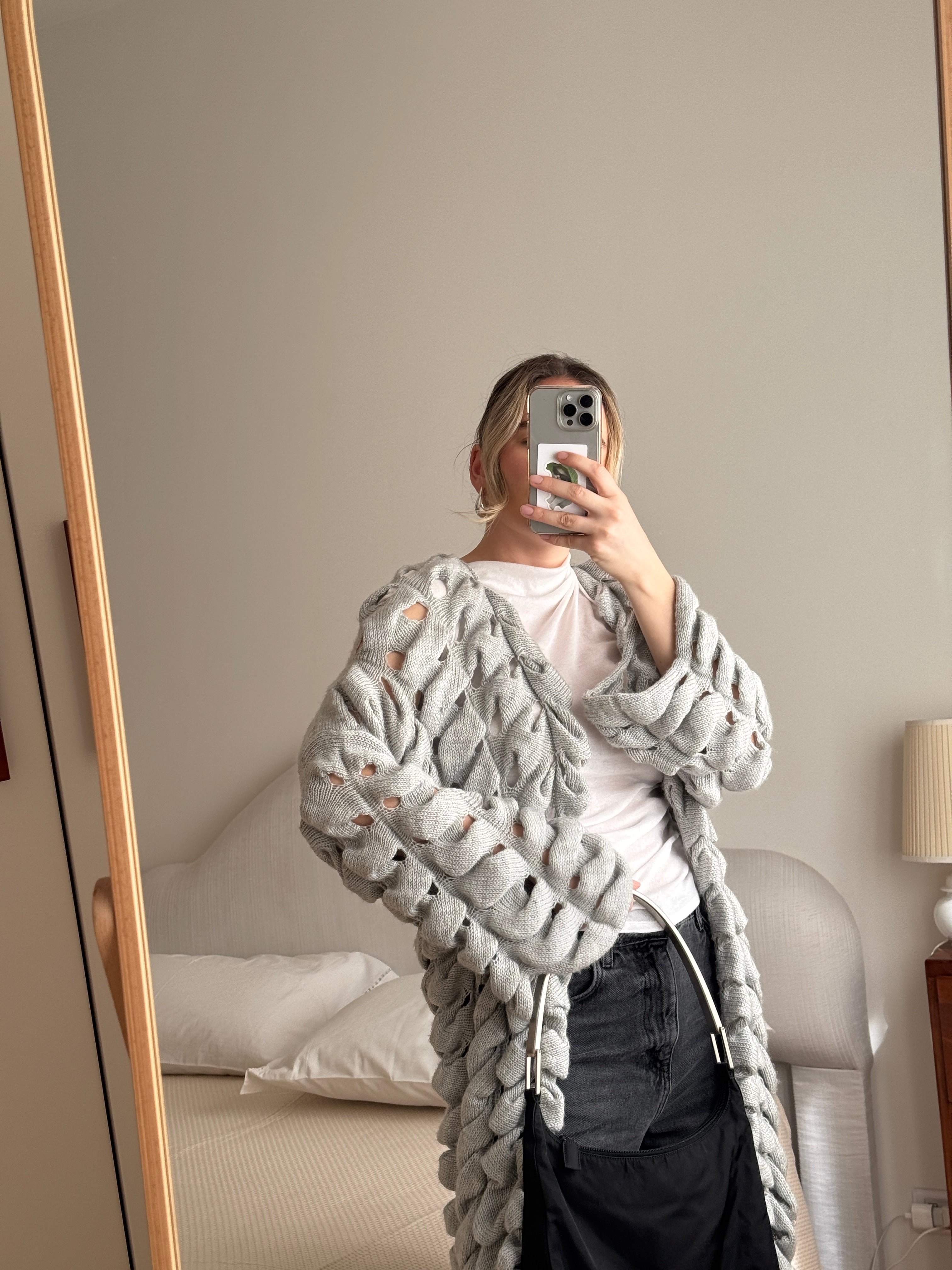 Wool blend grey maxi cardigan