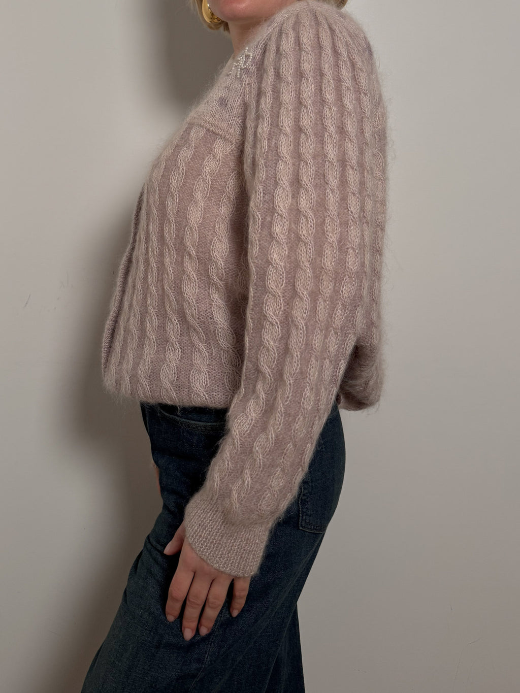 Mohair and wool pink cardigan