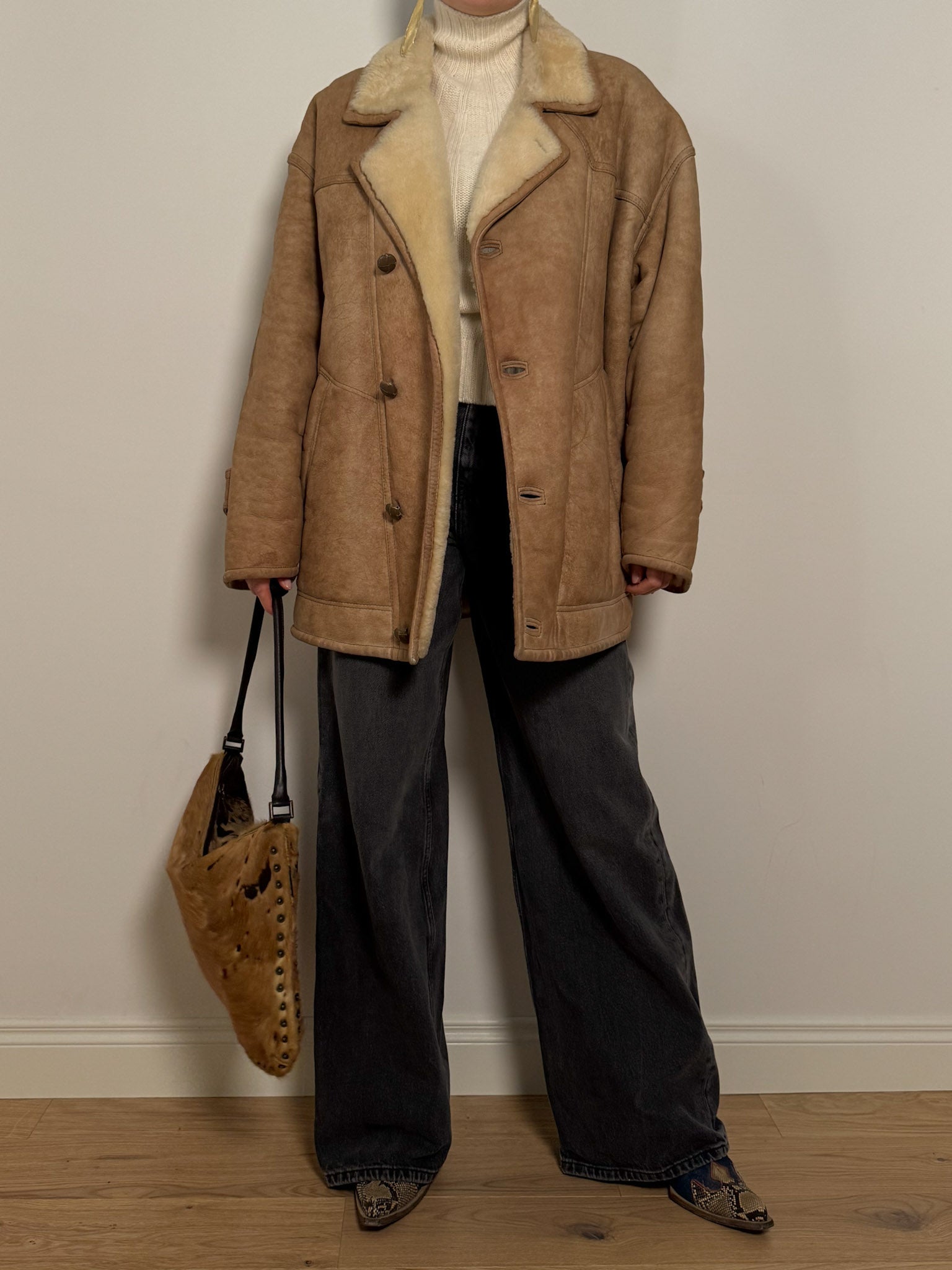 Real shearling distressed jacket