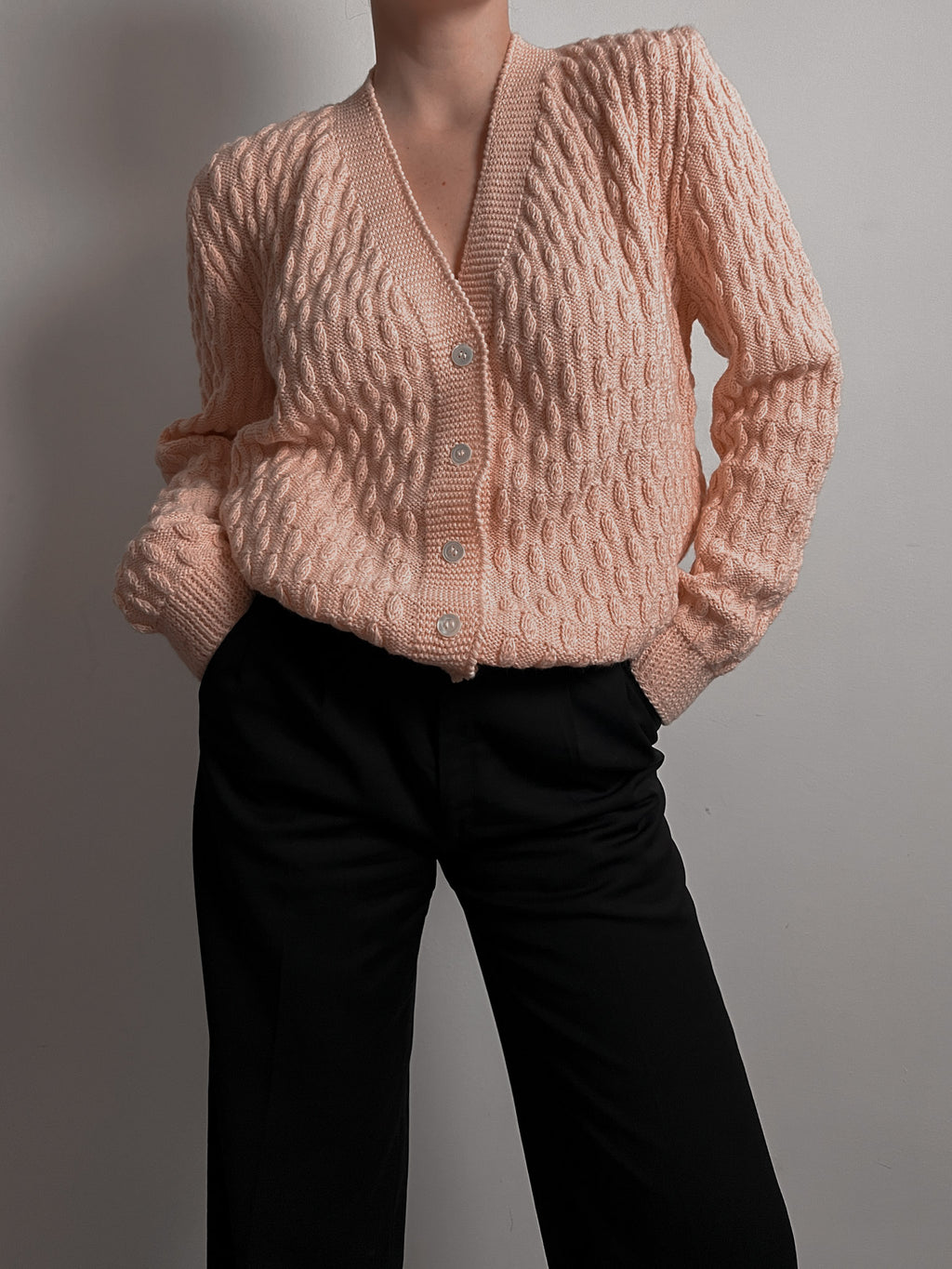 Pure wool embroidered pink cardigan