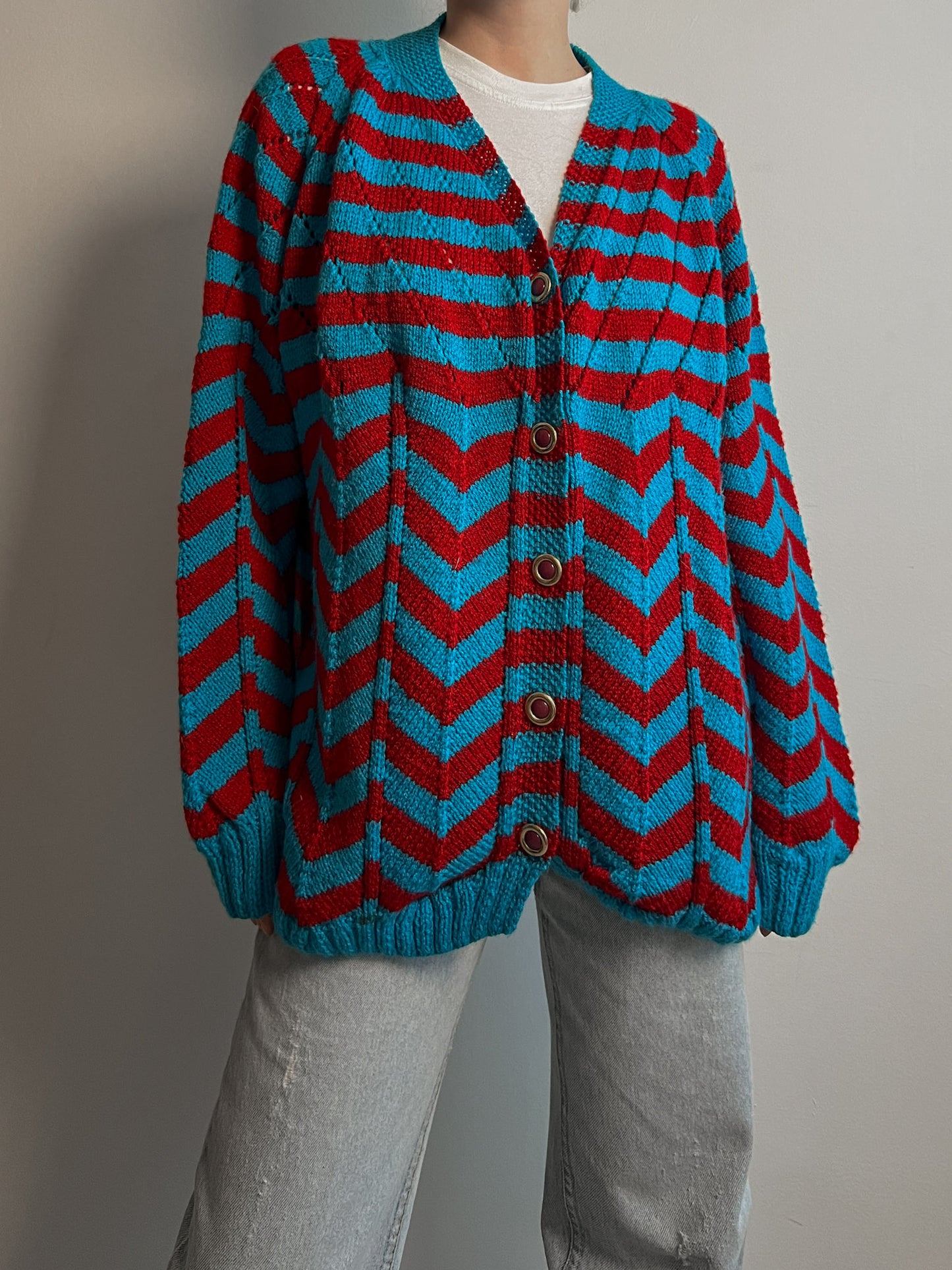 Wool embroidered striped cardigan