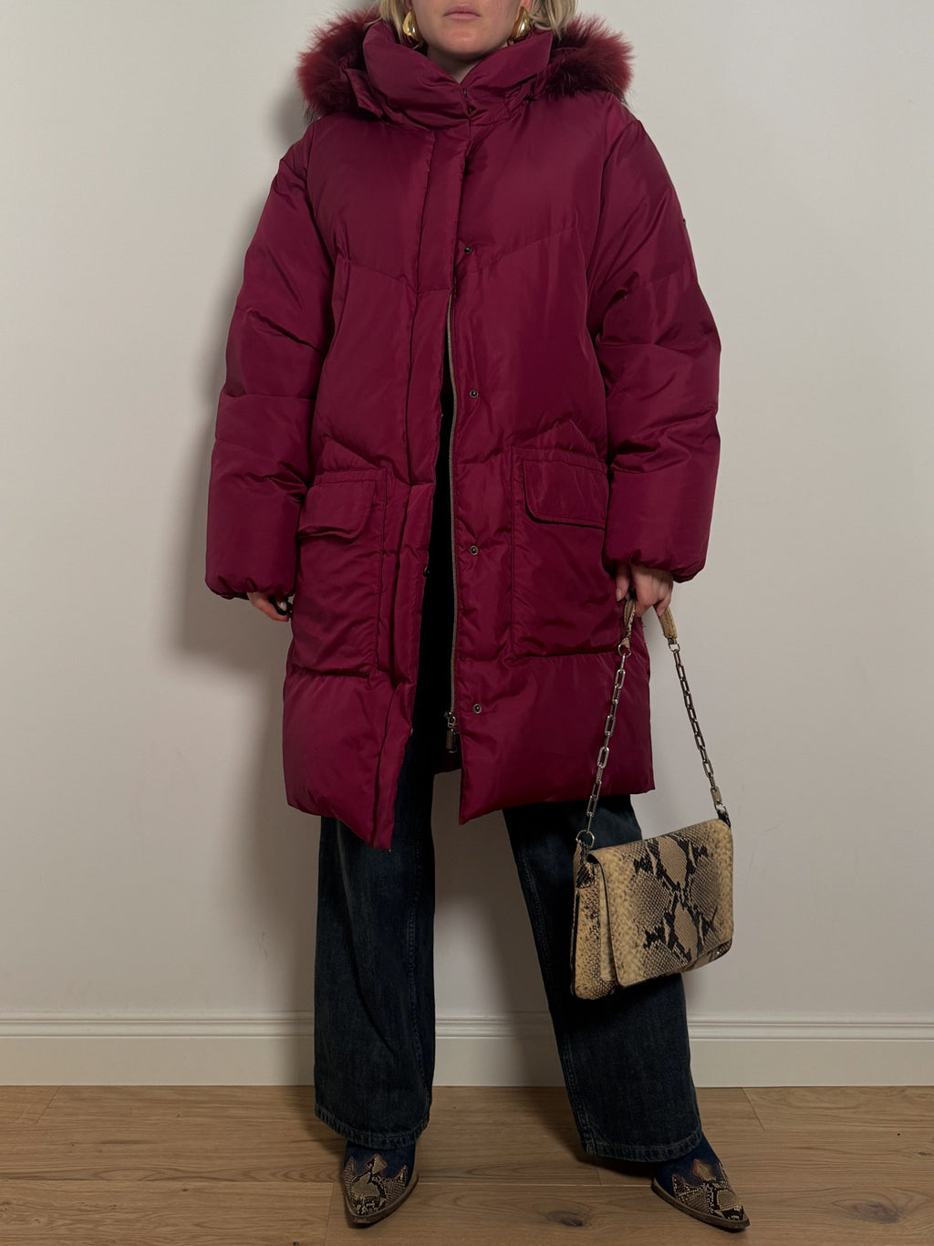Real down burgundy puffer