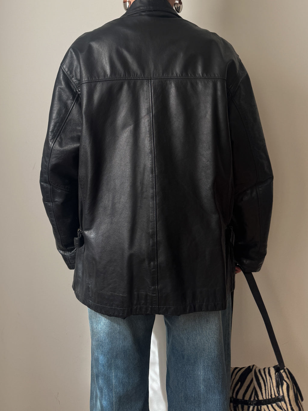 Giacca vintage in vera pelle nera