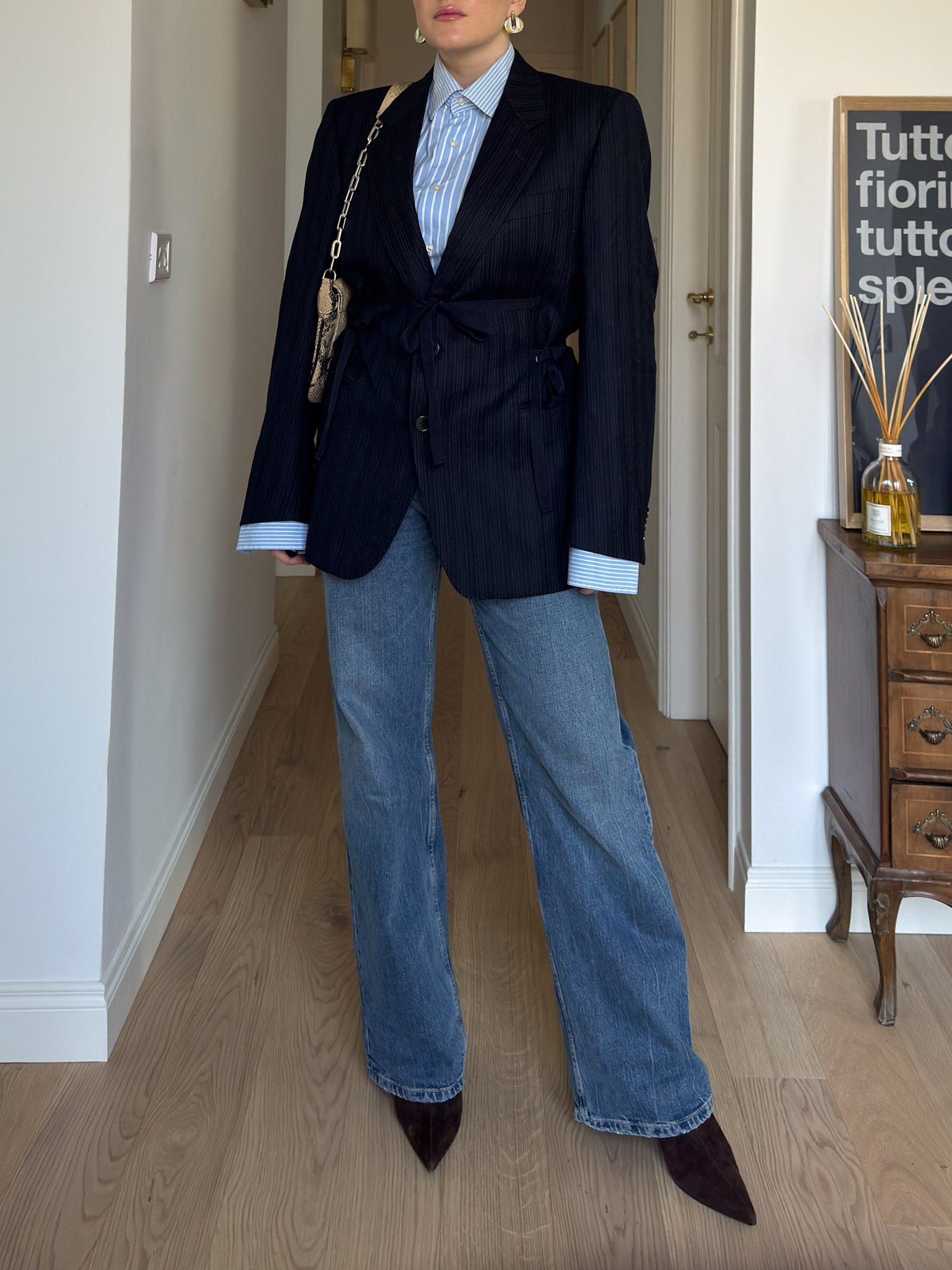 Brando pinstriped blue wool