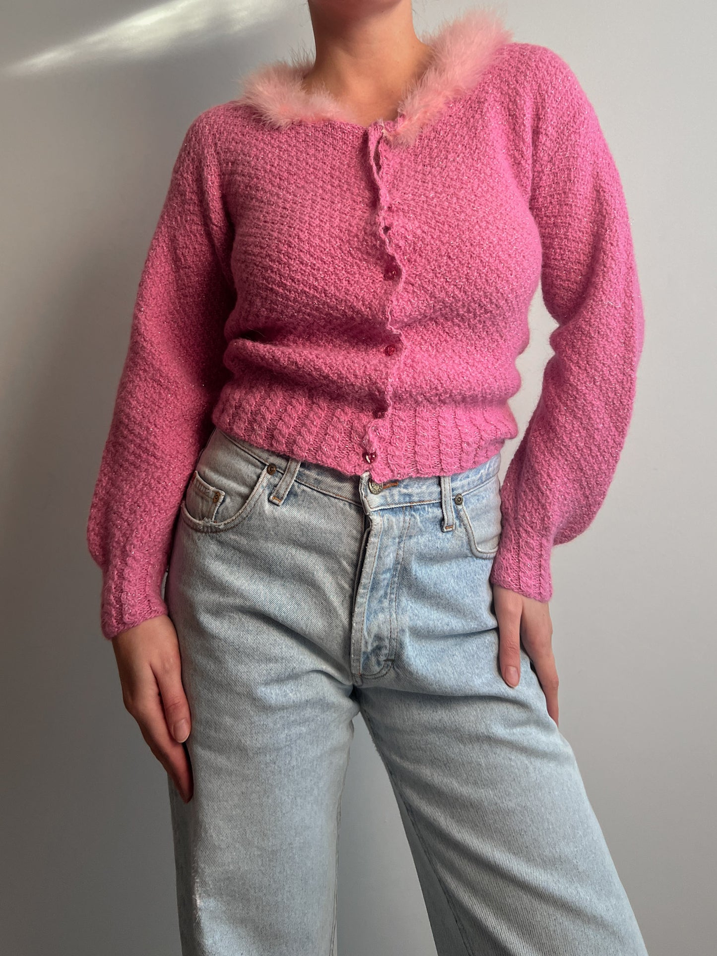 Wool and plumage pink cardigan