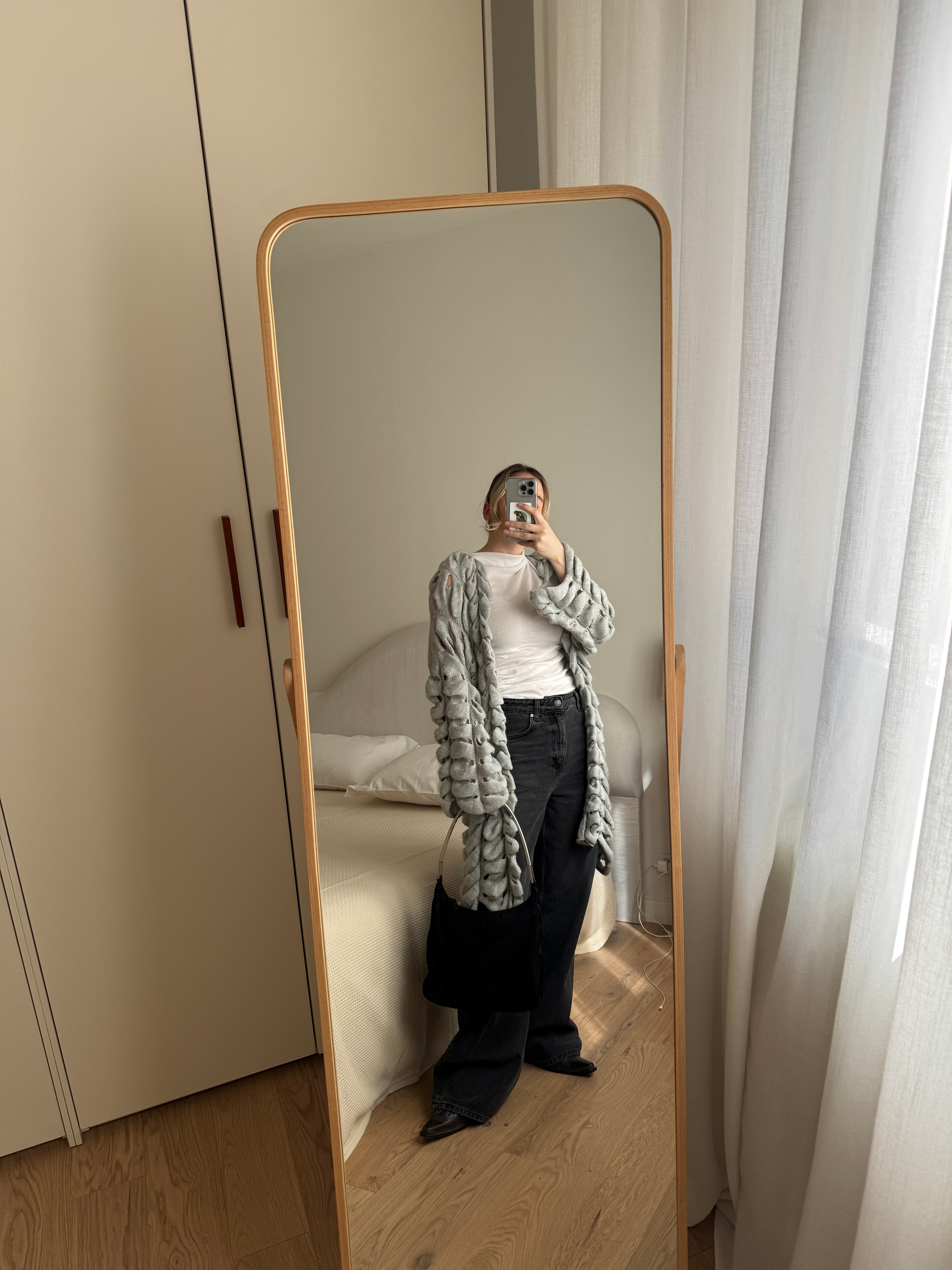 Wool blend grey maxi cardigan