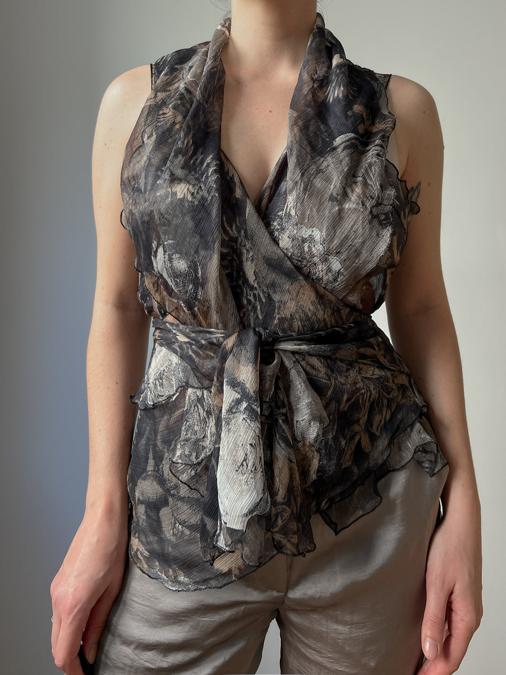 Pure silk printed top