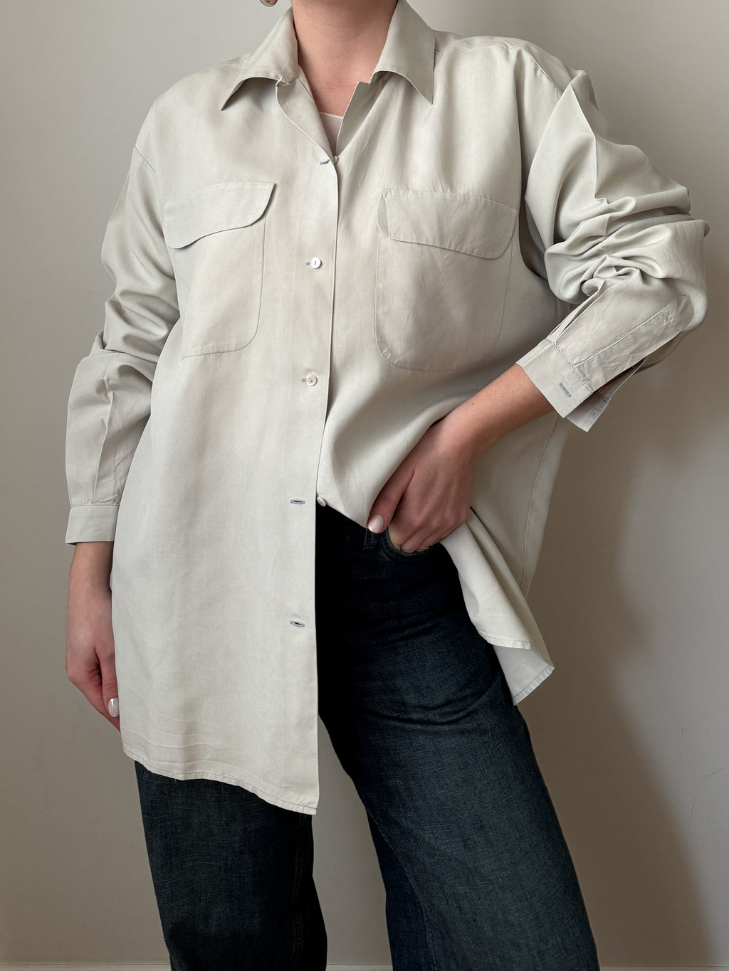Camicia in pura seta opaca effetto cotone