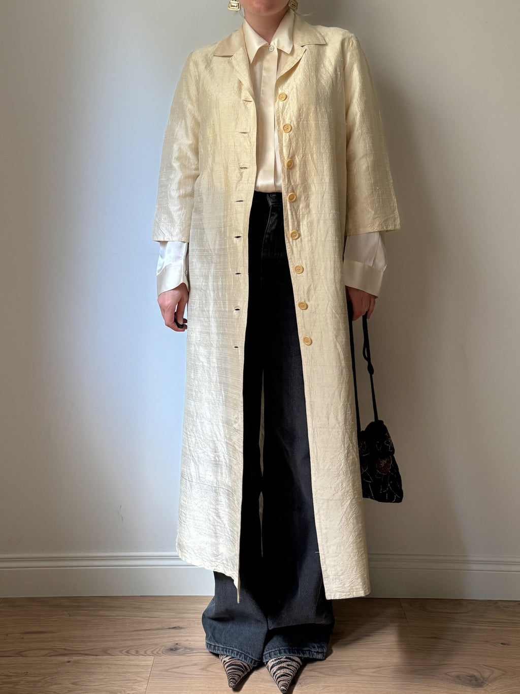Shantung silk ivory duster