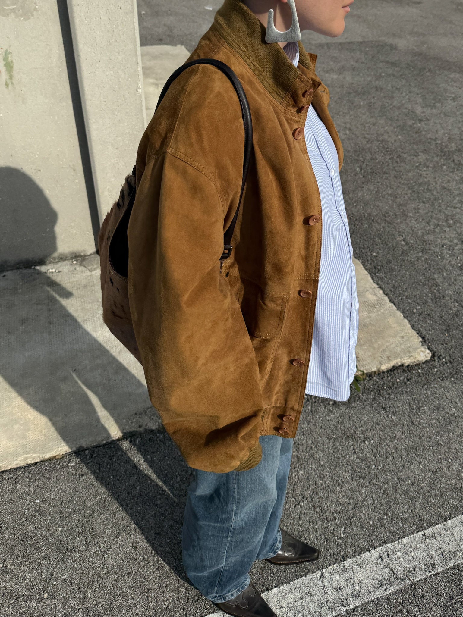 Real suede caramel bomber