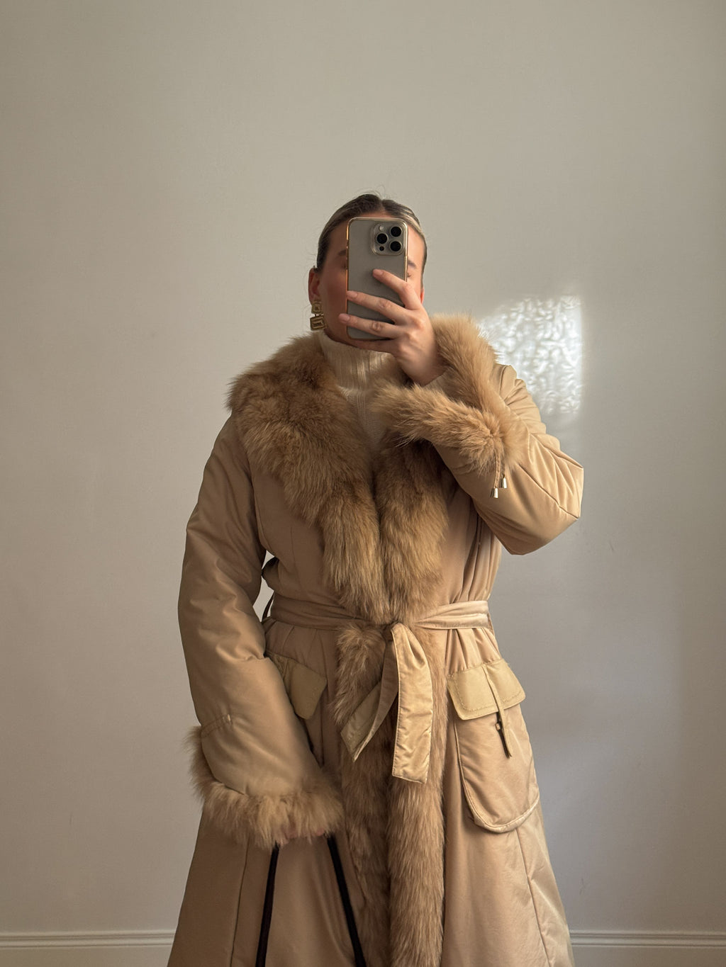 Padded coat with real fur details