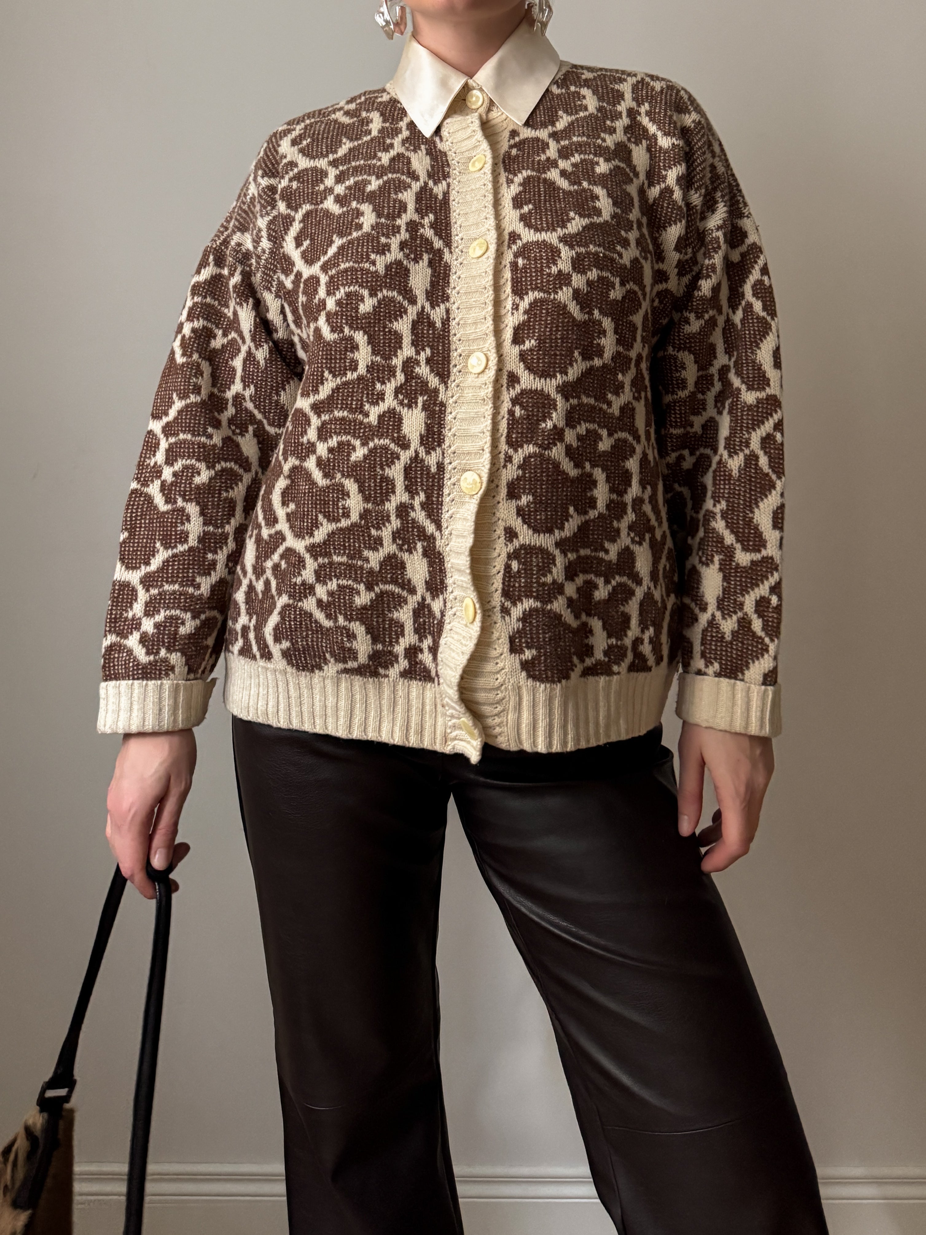 Wool blend animalier cardigan