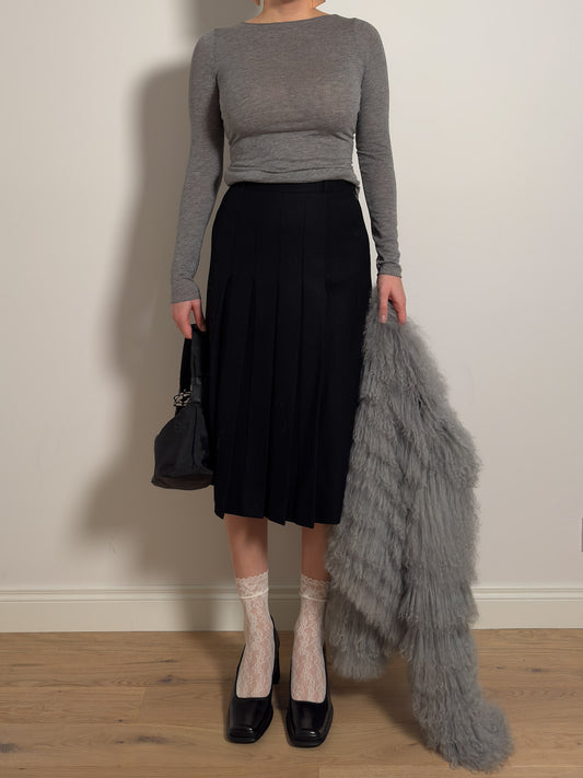 Pure virgin wool black pleated skirt
