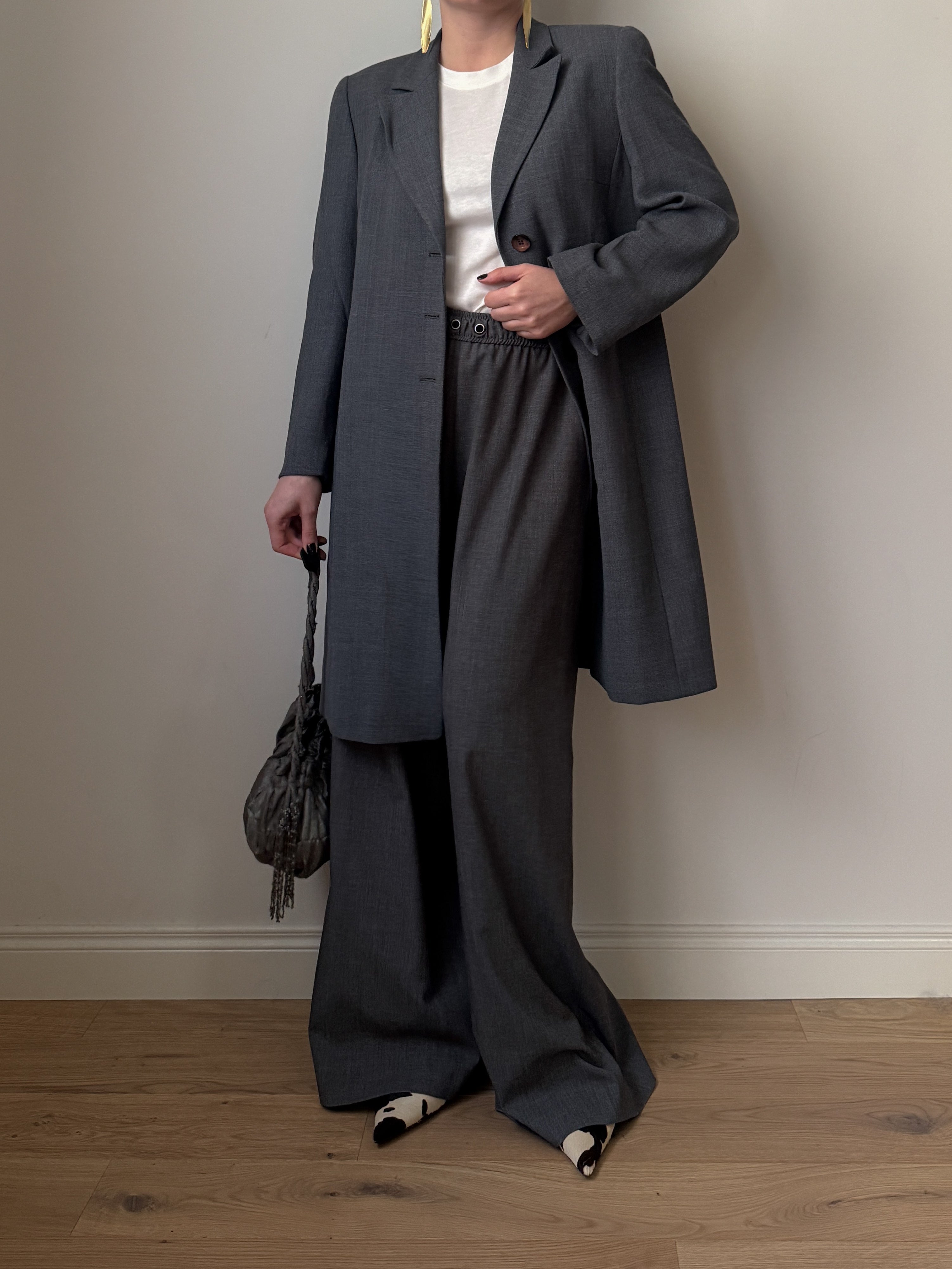 Blazer lungo vintage in lana e viscosa grigio