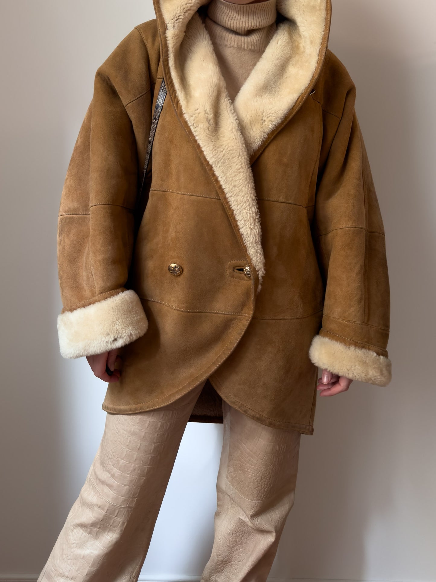 Real shearling caramel coat