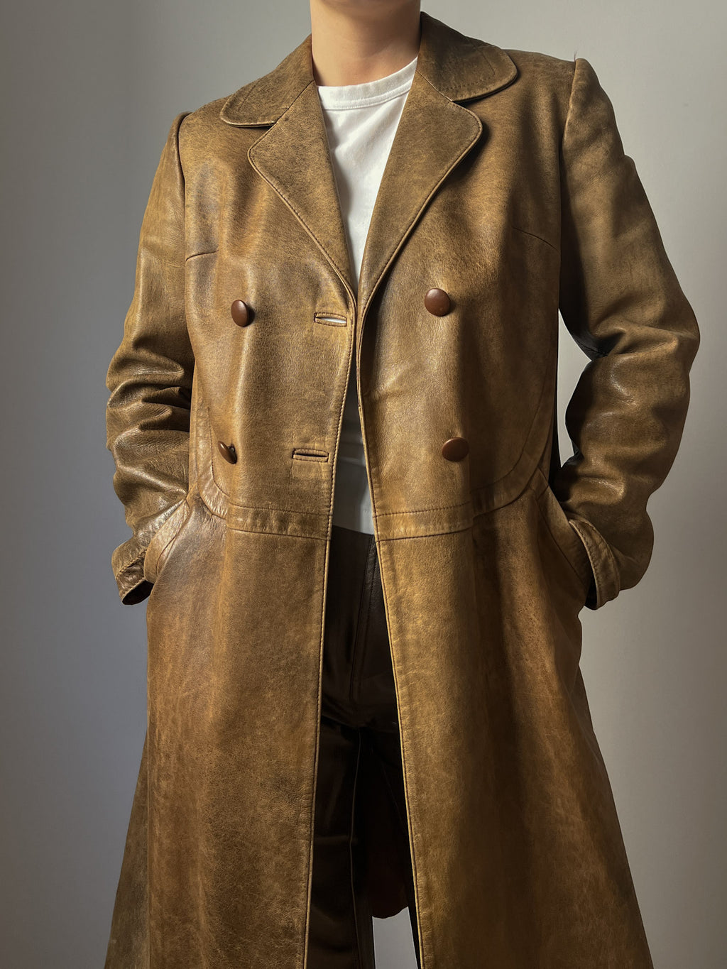 Real leather distressed jacket