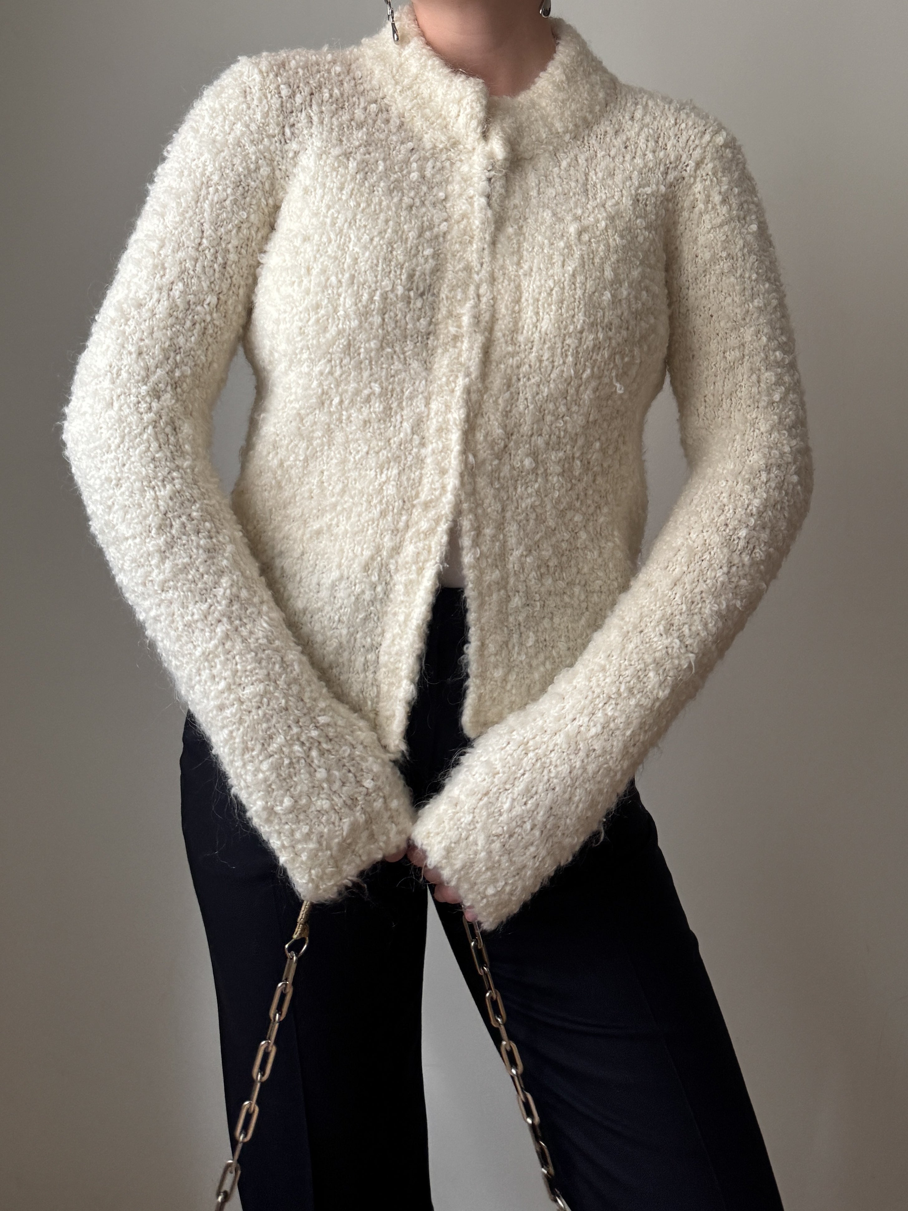 Wool and mohair ivory bouclè cardigan