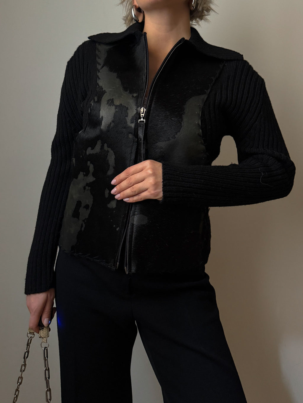 Merino wool and ponyskin cardigan