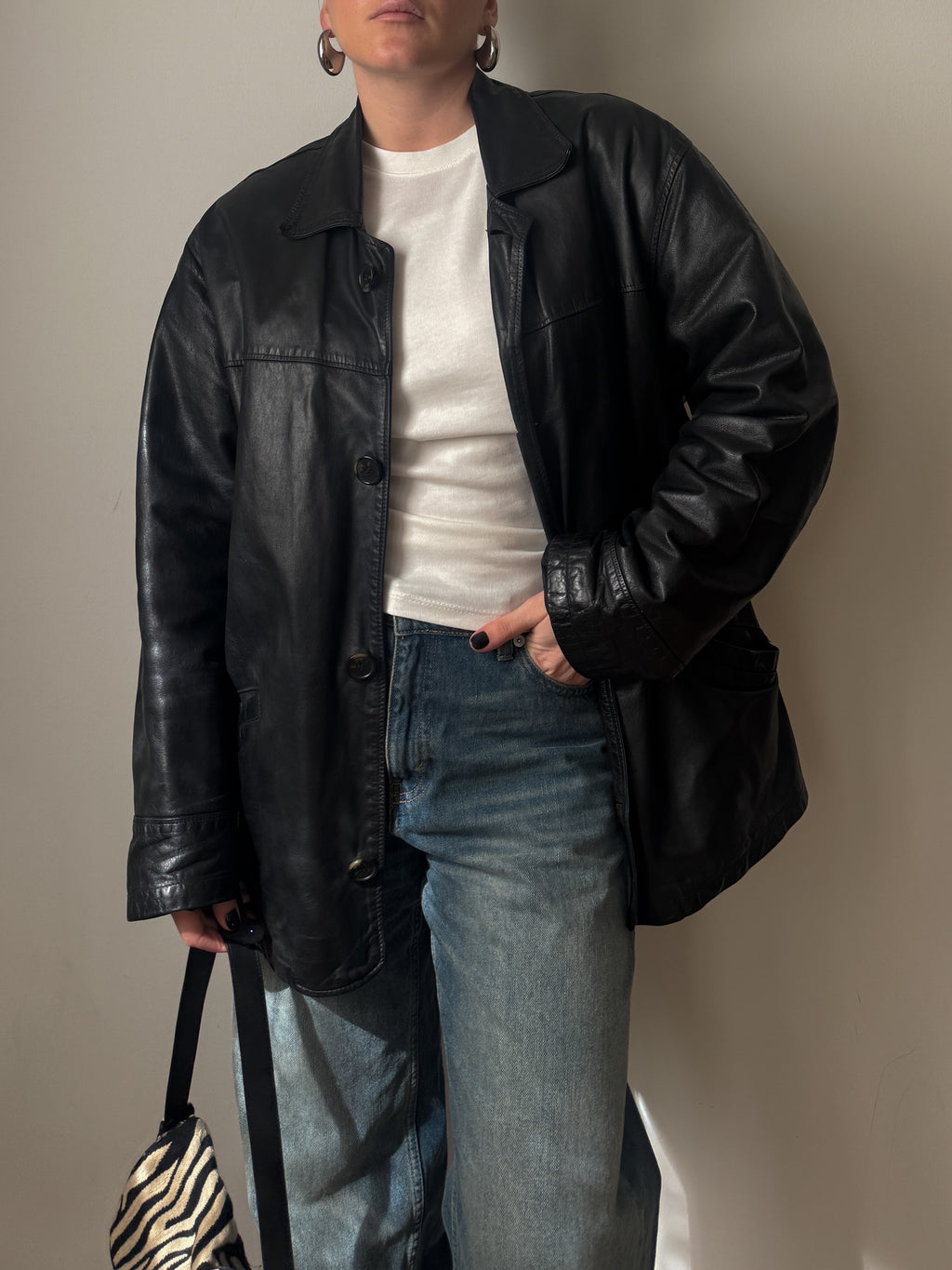 Giacca vintage in vera pelle nera