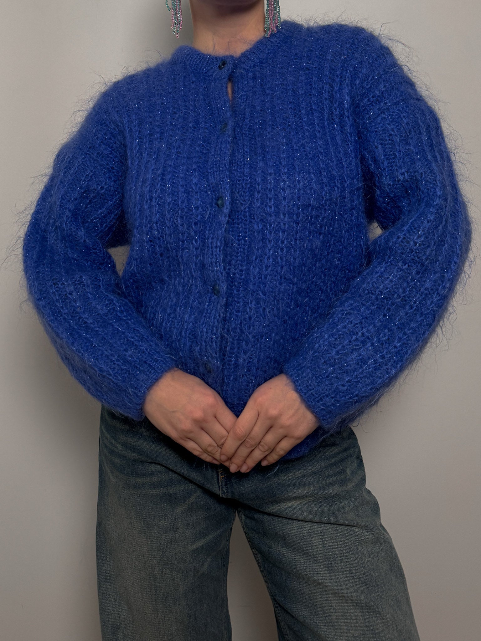 Mohair and wool blue cardigan