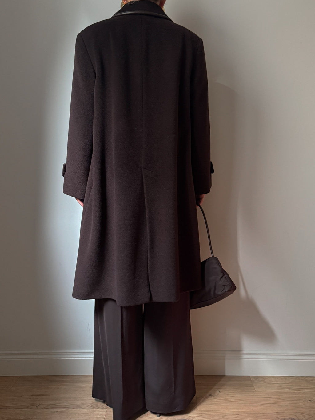 Wool and leather chocolate coat