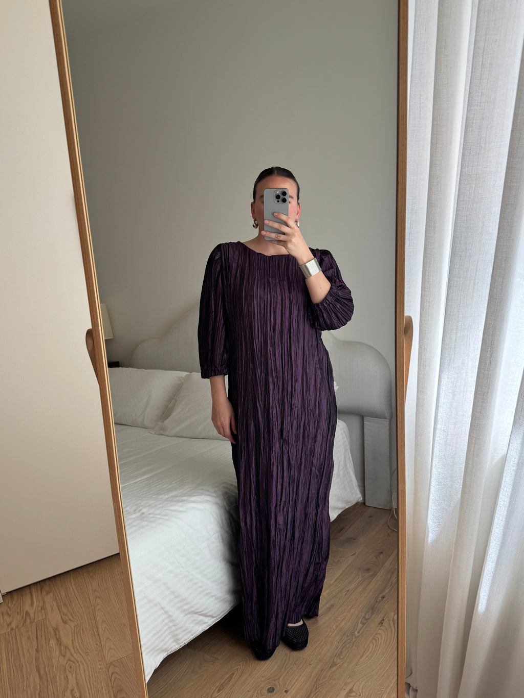 Pleated irregular purple dress