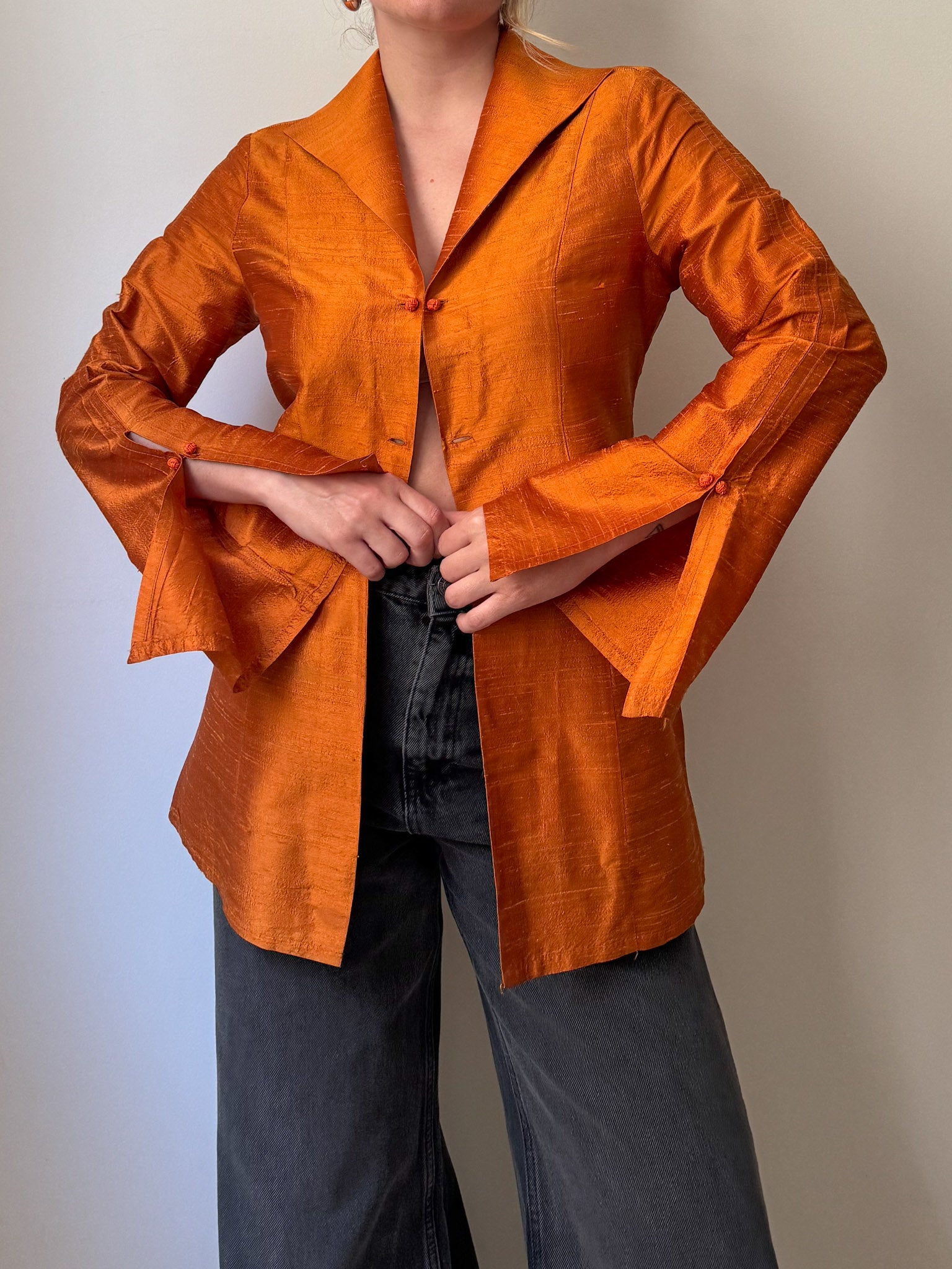 Shantung silk orange blouse