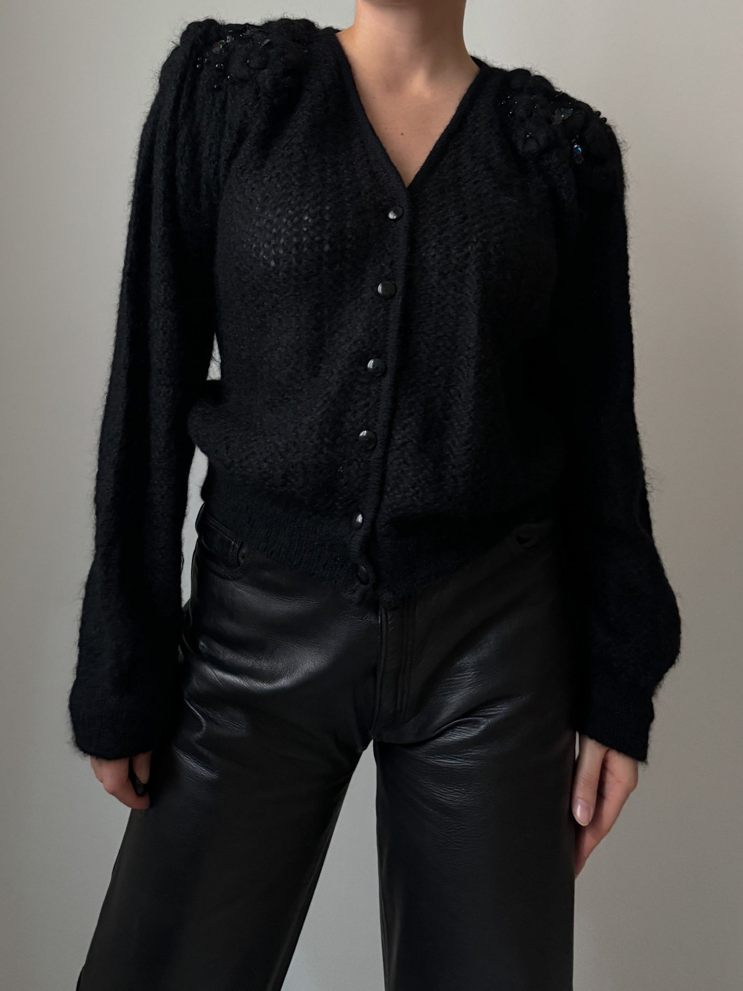 Pure wool embroidered black cardigan