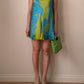 Pure silk sky and green mini dress