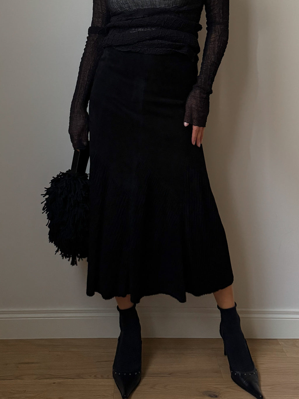 Real suede black skirt