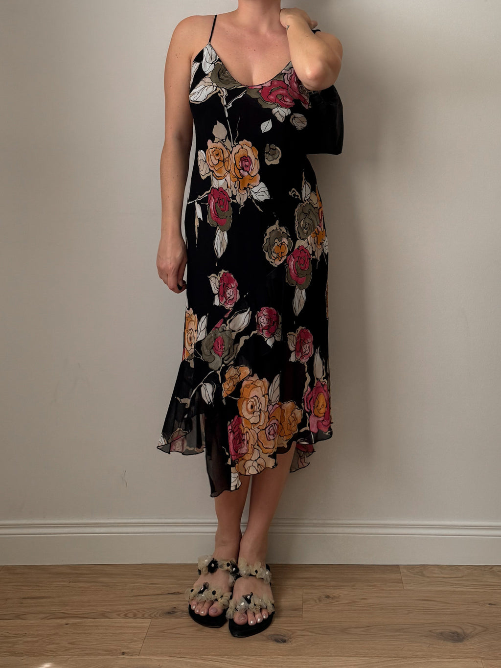 Viscose floral black dress