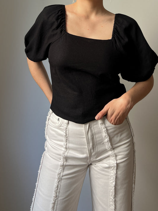 Pure linen black top