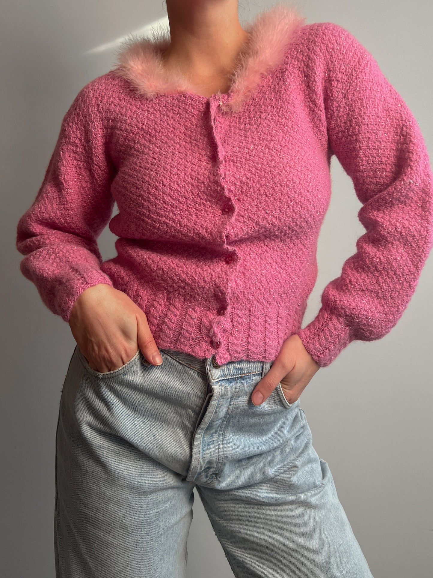 Wool and plumage pink cardigan