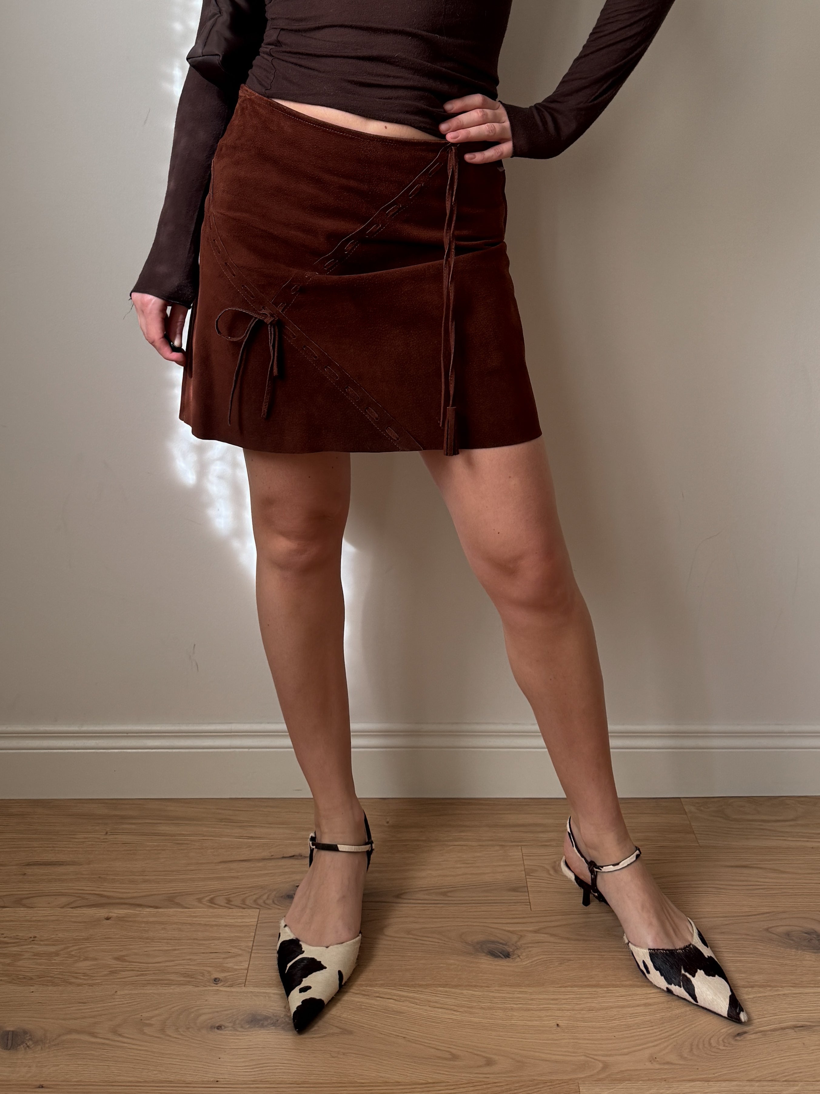 Real suede chestnut skirt