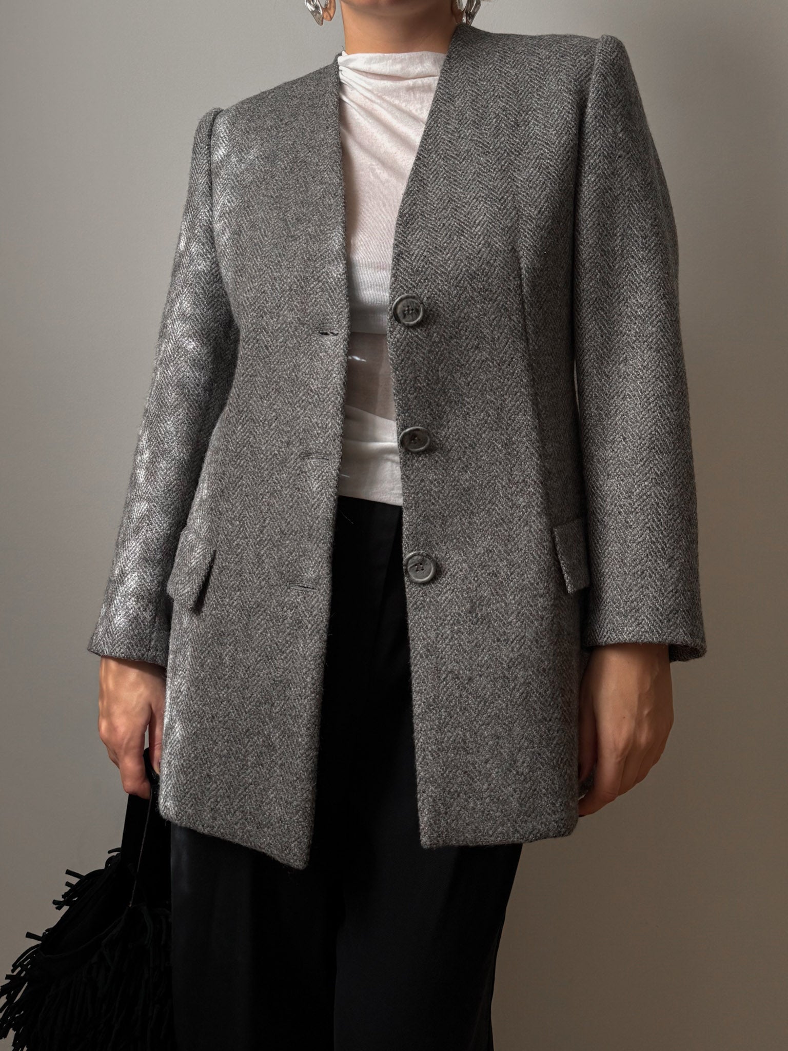 Pure wool herringbone grey blazer