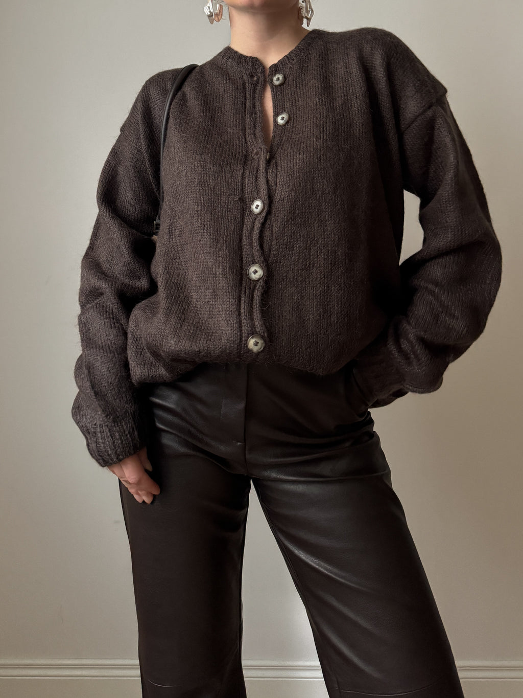 Pure wool embroidered brown cardigan