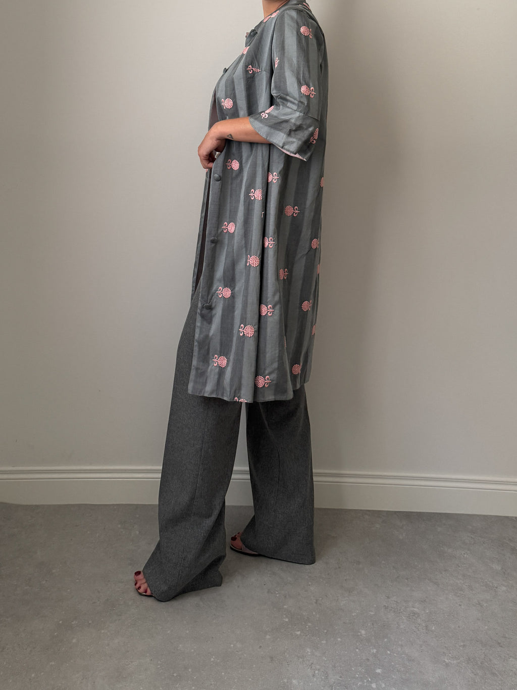 Grey and pink dust coat