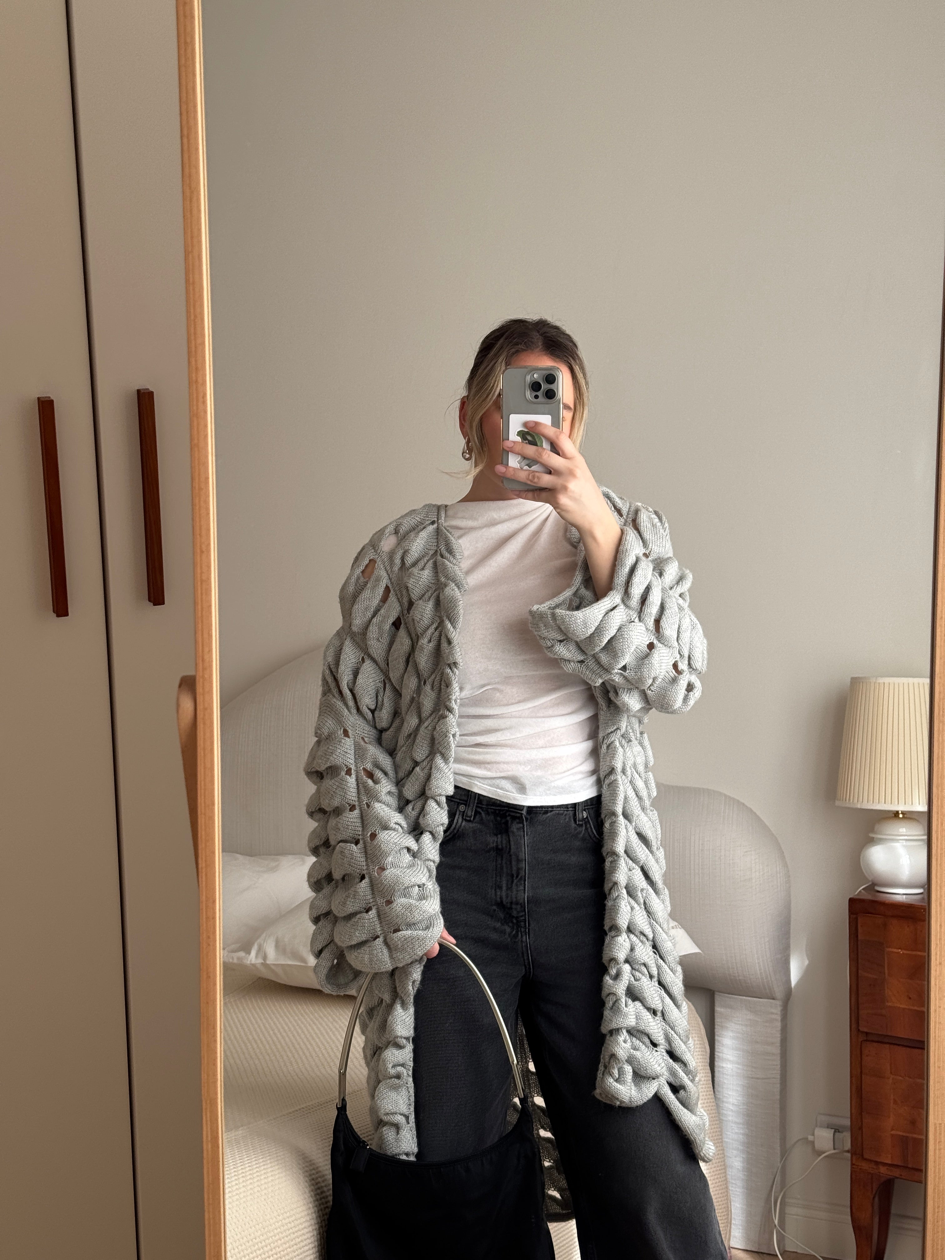 Wool blend grey maxi cardigan