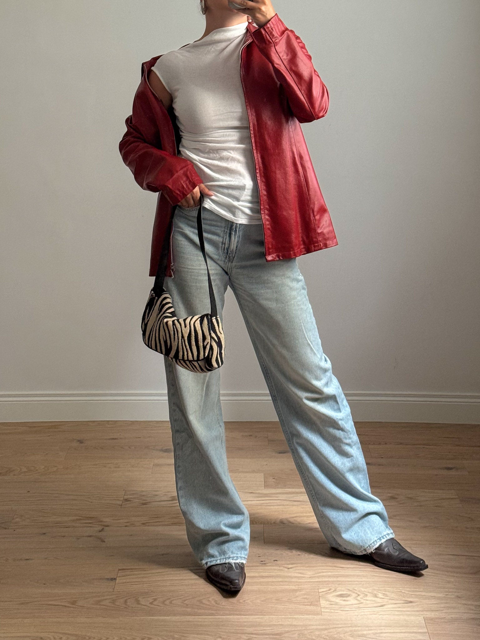 Real leather red jacket
