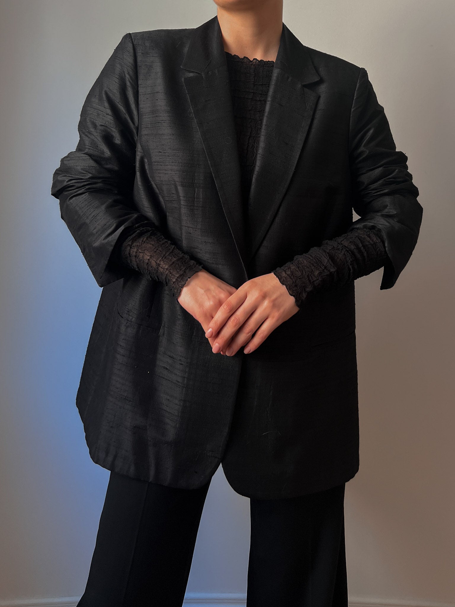 Shantung silk black blazer