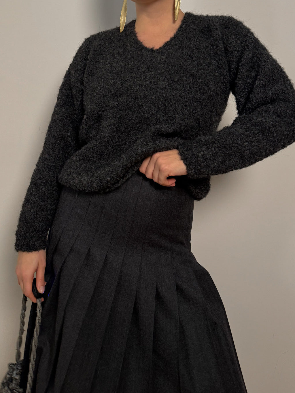 Bouclé wool anthracite pull